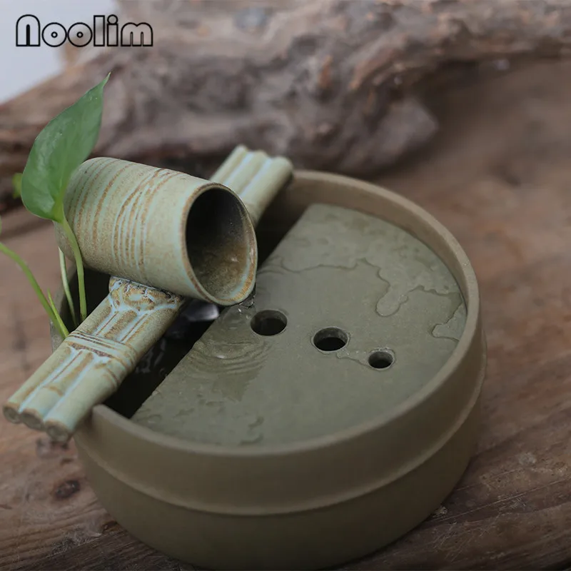Simple Ceramic Bamboo Style Water Fountain Crafts Office Desktop Waterscape Indoor Feng Shui Ornaments Home Decor Wedding Gifts
