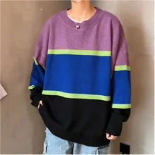 Winter Sweater Men's Warm Fashion Contrast Color Casual Knit Sweater Man Sweter Clothes Wild Loose Long-sleeved Pullover Men