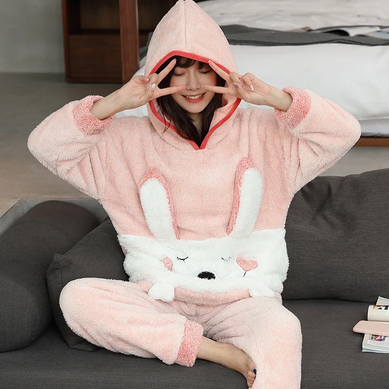 

Ylz-c5003 # Laugh Large Capacity Rabbit Pouch Hooded Cardigan Brushed And Thick Warm Pajamas Tracksuit High Quality