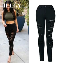 IELGY/джинсы больших размеров для женщин; уличная мода; рваные узкие джинсы с эластичной резинкой на талии и высокой талией