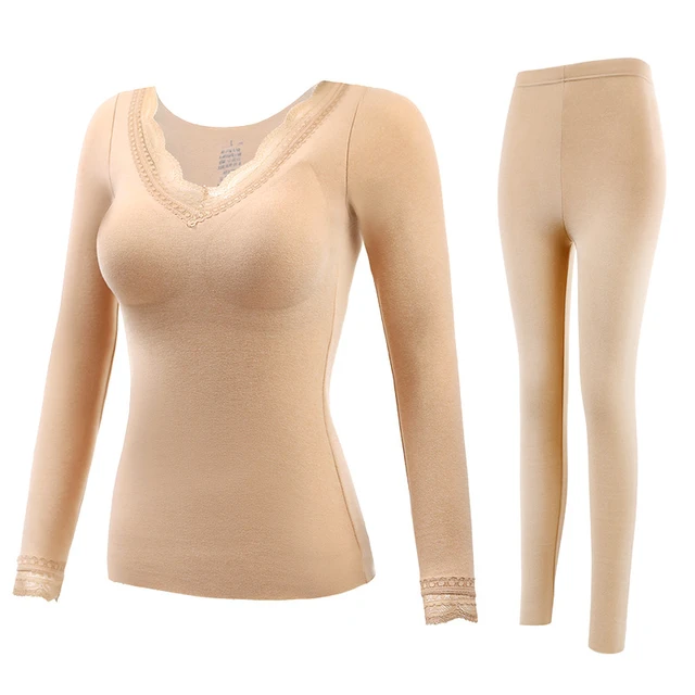 2PCS Womens Thermal Set Winter Warm Shaping Long Sleeve Underwear