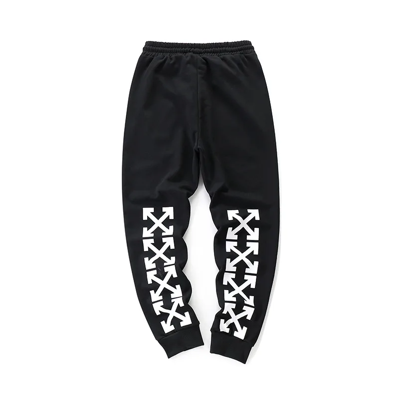 

2018 New Style off Ow White Spring That You Couples Ankle Banded Pants Arrowhead Zipper Pocket Gymnastic Pants