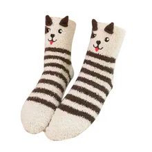 Осенне-зимние утепленные носки с мультяшным принтом коралловые флисовые спортивные носки для отдыха и офиса, сохраняющие тепло повседневные милые носки с ушками животных