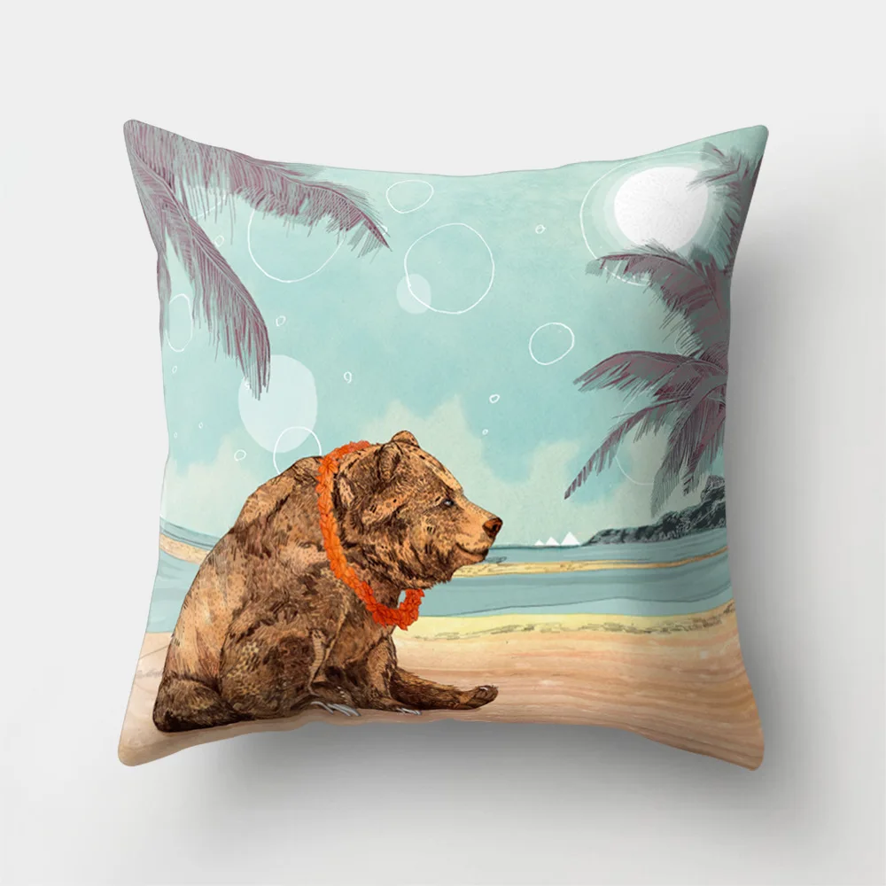

Pillow Case Animal Pattern Cushion Cover Cartoon Bear Fox Peach Skin Sofa Car Seat Soft Decorative Office Living Room Home Decor