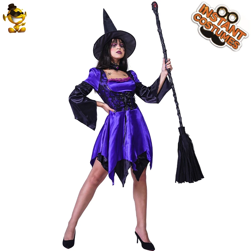 

Halloween Witch Costumes For Women Fancy Dress Adult Wizard Dress Clothes For Purim Party