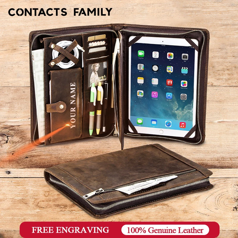 New Leather business office notebook document bag file folder portfolio journal note book case multi-function briefcase organizer