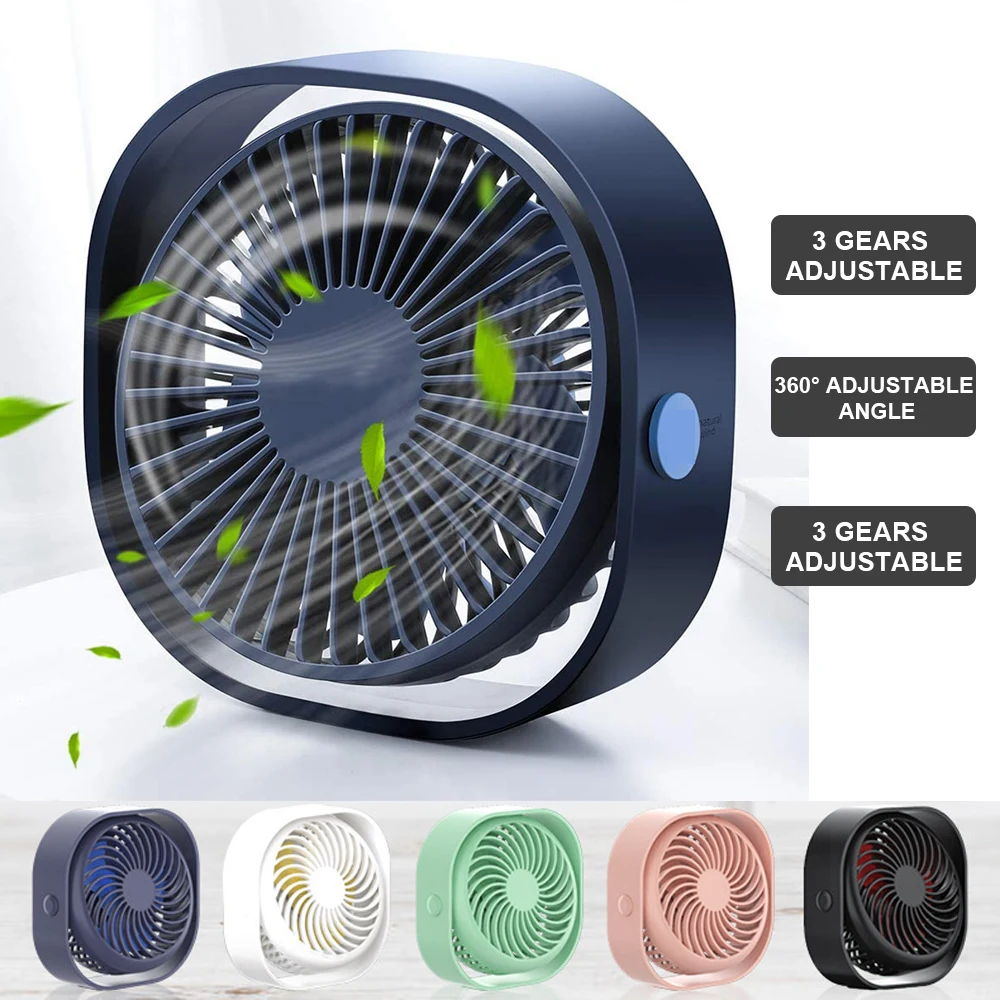 USB Desk Fan Portable Desktop Table Fan with 3 Speed 360 Rotation Adjustable Strong Wind Quiet Mini Fan for Office Household