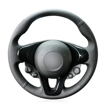 

Hand-stitched Black Artificial Leather Antu-slip Soft Comfortable Car Steering Wheel Cover for Smart New Fortwo Forfour 2015
