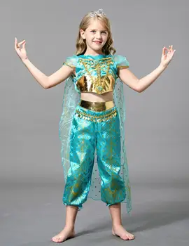 

Jasmine Costume 2019 New Halloween Aladdin Cosplay Costume Children's Gift Girls Jasmine Princess Dress Stage performance show