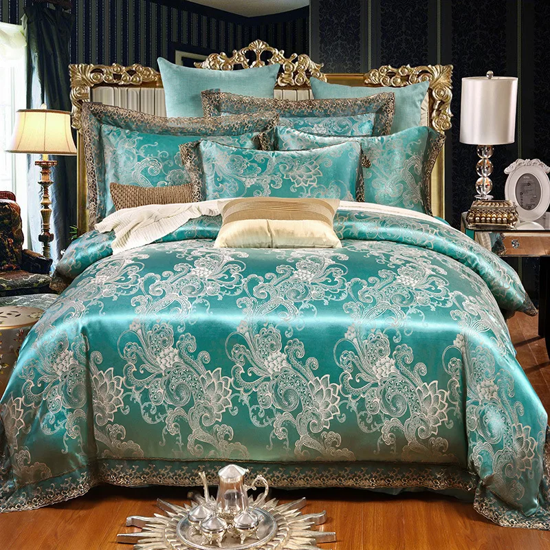 

SJ 4pcs/Set Satin Jacquard Silk Luxury Bedding Sets Cotton Duvet Cover Set Bed Linen Linings Pillowcases No Filler Home Textile