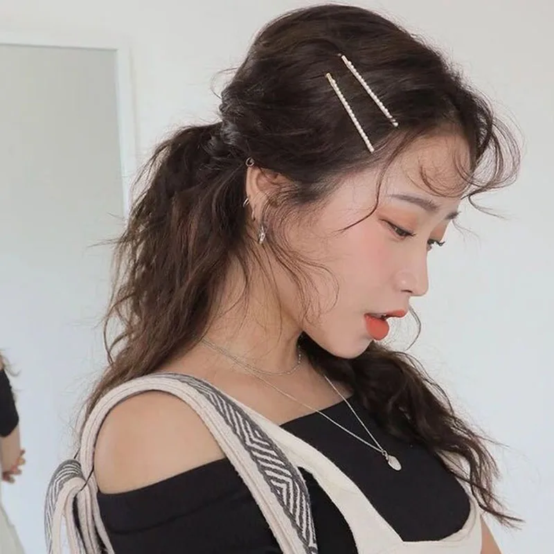 XPAYXPAY жемчужные заколки для волос, аксессуары для волос для женщин, простые дикие шпильки с жемчугом, простые изысканные элегантные Геометрические заколки принцессы