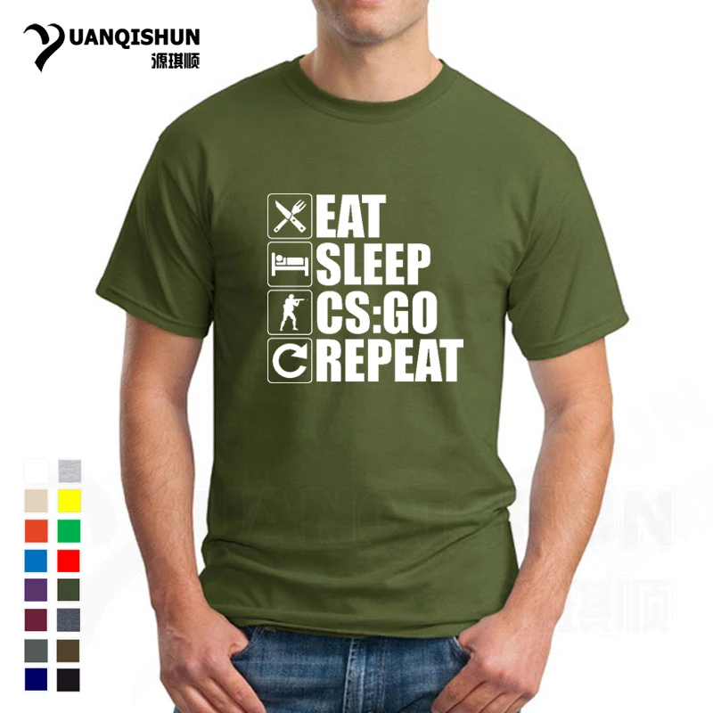 Eat Sleep, CS: GO, футболка-повтор, Забавный дизайн, CS GO, геймеры, Мужская футболка, модная, 16 цветов, высокое качество, хлопок, мужские футболки, хип-хоп