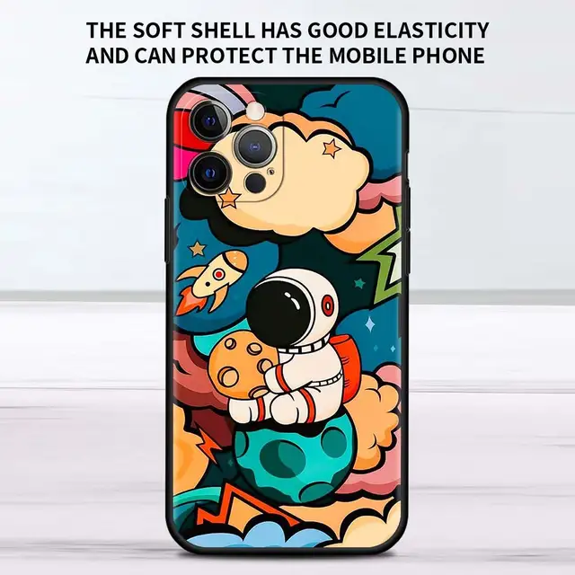 Star Astronaut Cute Case For Apple iPhone 11 13 12 Pro 7 XR X XS Max 8 6 6S Plus 5 5S SE 2020 13Pro Black Phone Cover Capa B06