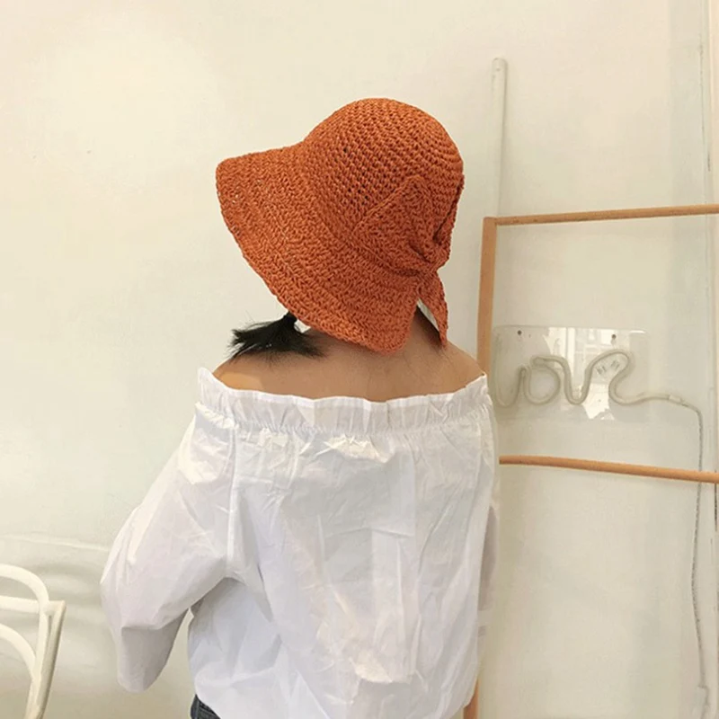 Raffia бант шляпа от солнца широкие свисающие поля летние шляпы для женщин Пляжная Панама соломенный котелок, Панама шляпа Femme Солнцезащитная шляпа