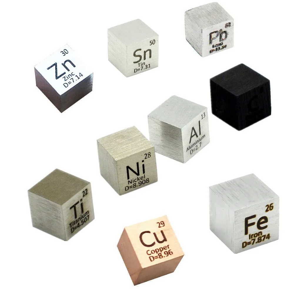 

9 PCS Element Metal Cube Set 10mm Inch 25.4MM Density Periodic Table Element Up 99.99% Purity Cu Titanium C Lead Ni Sn Zinc Al