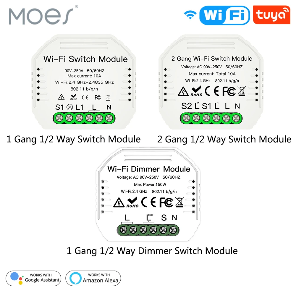 

DIY WiFi Smart 1/2 Way 2 Gang Light Relay Module Dimmer Breaker Switch Wireless Remote Control Work with Alexa Google Home