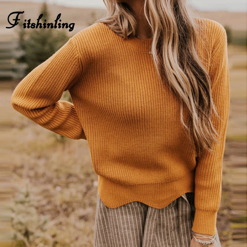 

Fitshinling New Arrival 2019 Winter Women Sweaters Pullovers Slim Solid Knitted Jumpers Long Sleeve Sweater Ladies Pull Femme