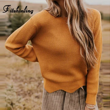 

Fitshinling New Arrival 2019 Winter Women Sweaters Pullovers Slim Solid Knitted Jumpers Long Sleeve Sweater Ladies Pull Femme