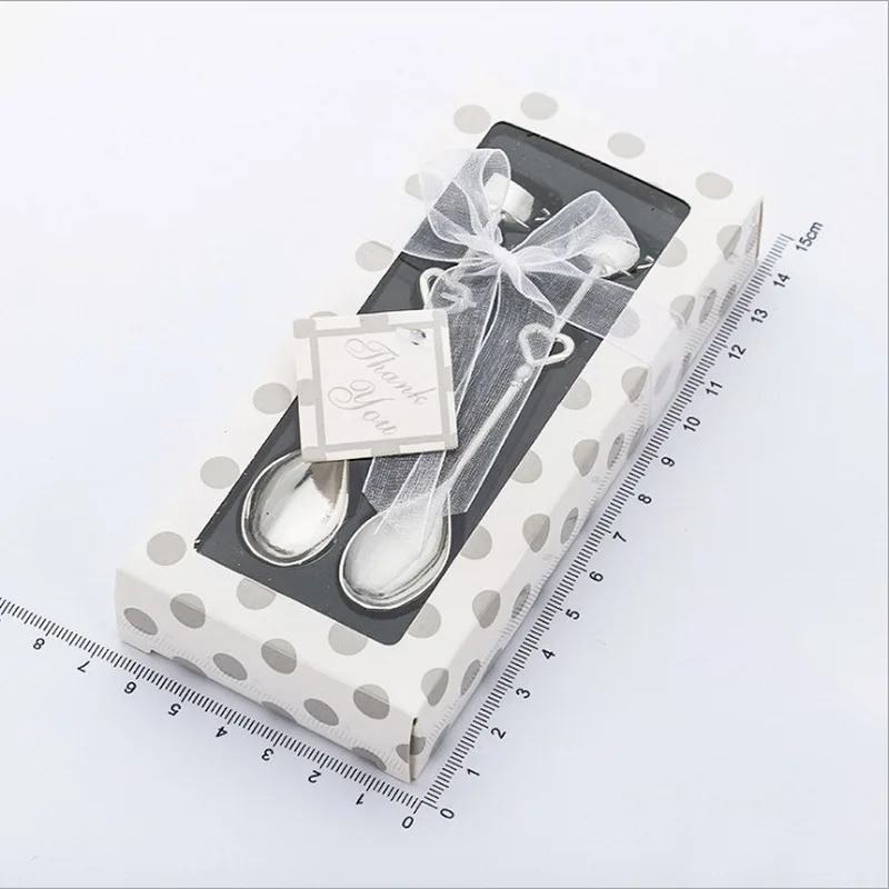 6 SETS Coffee Cup Design Stainless Steel Couple Spoons in Polka Dot Gift Box Wedding&Bridal Shower Favors