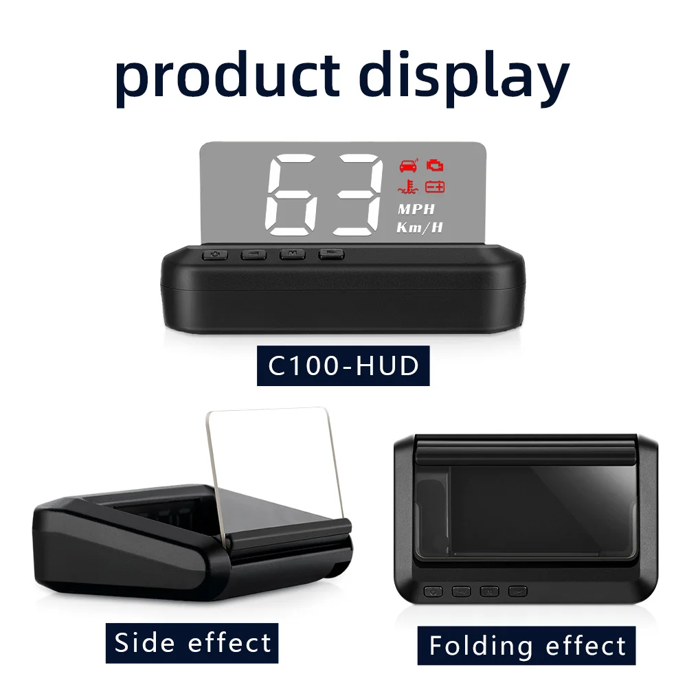 C100 HUD   ÷ ڵ OBD2 ڵ ӵ  RPM KMH MPH ӵ,  ӵ   ˶ 