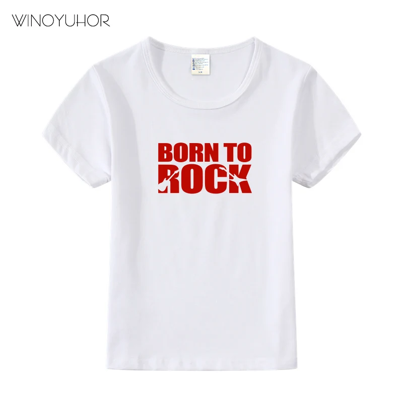 Детская футболка «Born To Rock» Детская одежда унисекс для мальчиков и девочек модные стильные топы, Детская летняя футболка с кружевными рукавами, футболка - Цвет: White