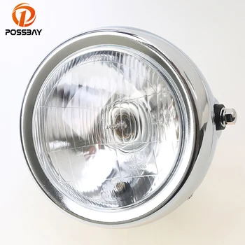 

POSSBAY Retro Chrome Motorcycle Headlight Lamp Hight/Low Beam Amber Light Lamp Custom Bike for Suzuki GN 125 Harley Honda Yamaha