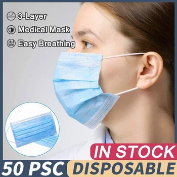 

10/20/30/50 Pcs Anti-Pollution Disposable Mask 3 Layer Non Wove DustProof Filter Face Mouth Mask Elastic Ear Loop Safety Masks
