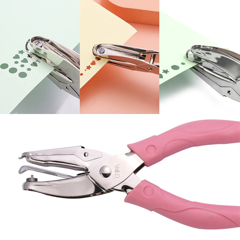 Handle Hole Punch DIY Rubber Sleeve Heart Round Metal Loose-Leaf Paper Cutter Single Hole Scrapbooking Punches For School Office