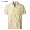 Embroidery Floral Patchwork Shirts for Men Casual Multi-Pocket Mens Short Sleeve Shirt Cuban Camp Guayabera Ethnic Men Clothing 4