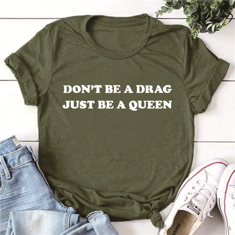 С надписью «Don't be a drag просто стать свитера с отпечатанными словами: гордость футболка Lady gaga монстров текст в готическом стиле, для девочек футболки для девочек уличная футболки tumblr Топы