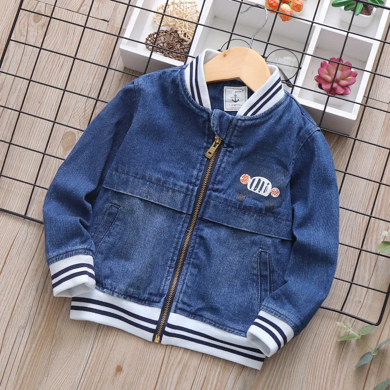 

Foreign Trade Childrenswear Kids' Overcoat 2019 Autumn New Style Bus Printed Letter Stand Collar BOY'S Denim Jacket