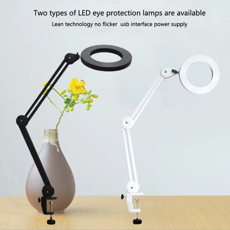 USB Power Supply 3 Dimming Modes Foldable Professional 5X Magnifying Glass Repair Desk Lamp Reading LED |
