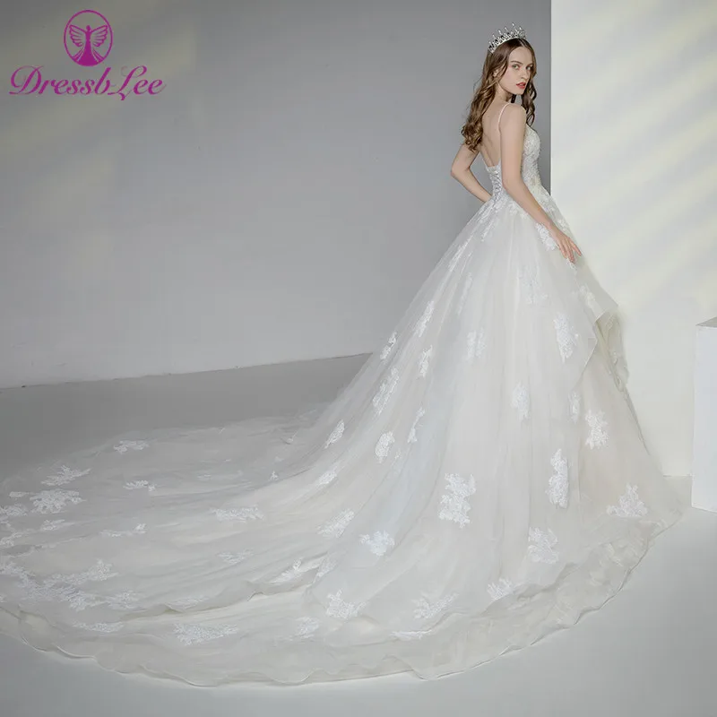 DressbLee Новое поступление свадебное платье цвета слоновой кости кружева вышивка свадебные платья Спагетти ремень корсет свадебное платье robe-de-mariage