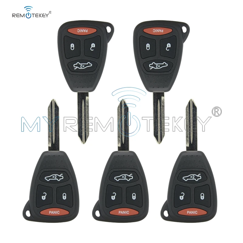 Remtekey 5Pcs Remote Key Fob Case 3 Button With Panic for Chrysler Aspen Dodge Charger Durango Jeep Commander 2007 FCC KOBDT04A