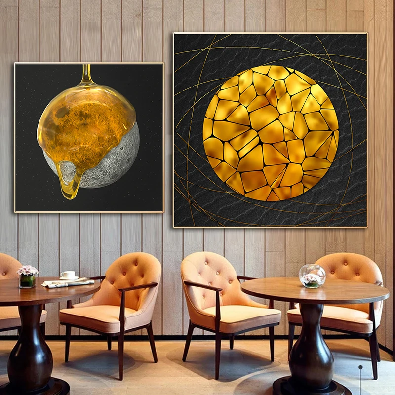 

Abstract Geometric Wall Art Canvas Painting Golden Black Nordic Poster and Prints Modern Minimalist Picture Room Home Decor