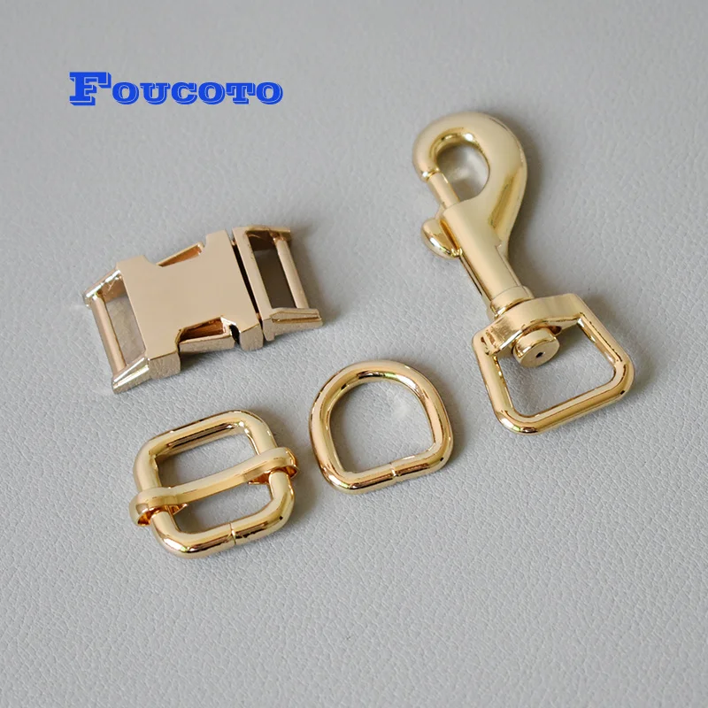 100 sets/lot Metal release buckles D rings sliders 15mm webbing for dog collar adjustable buckles DIY leather chain accessories