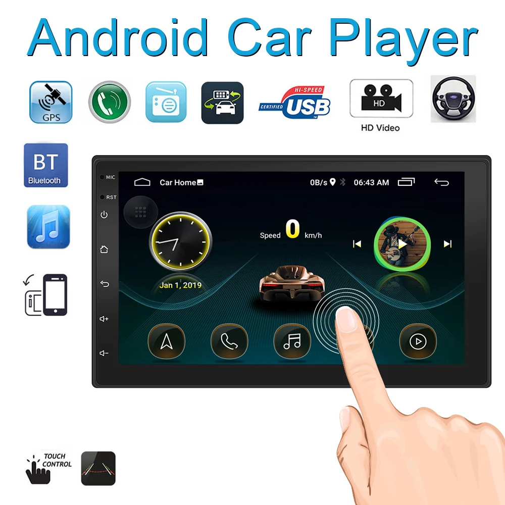 2 DIN 7 дюймов четырехъядерный Android 8,1 HD емкостный сенсорный экран Bluetooth Стерео FM радио MP5 gps Navi плеер Mirrorlink