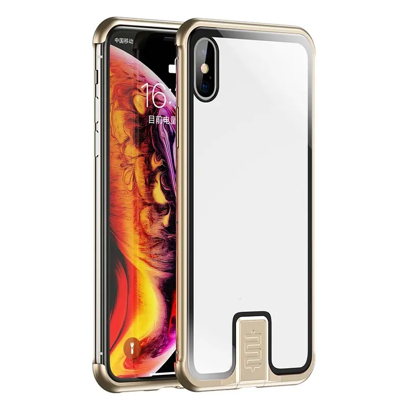 12H закаленное Стекло двухтактный задняя крышка для iPhone X/XS Max/XS/XR/7/7 P/8/8 Plus чехол для телефона s металлический бампер противоударный чехол для телефона - Цвет: Gold Phone Case