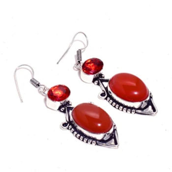 

Carnelian Silver Overlay on Copper Earrings, 57 mm , E4371