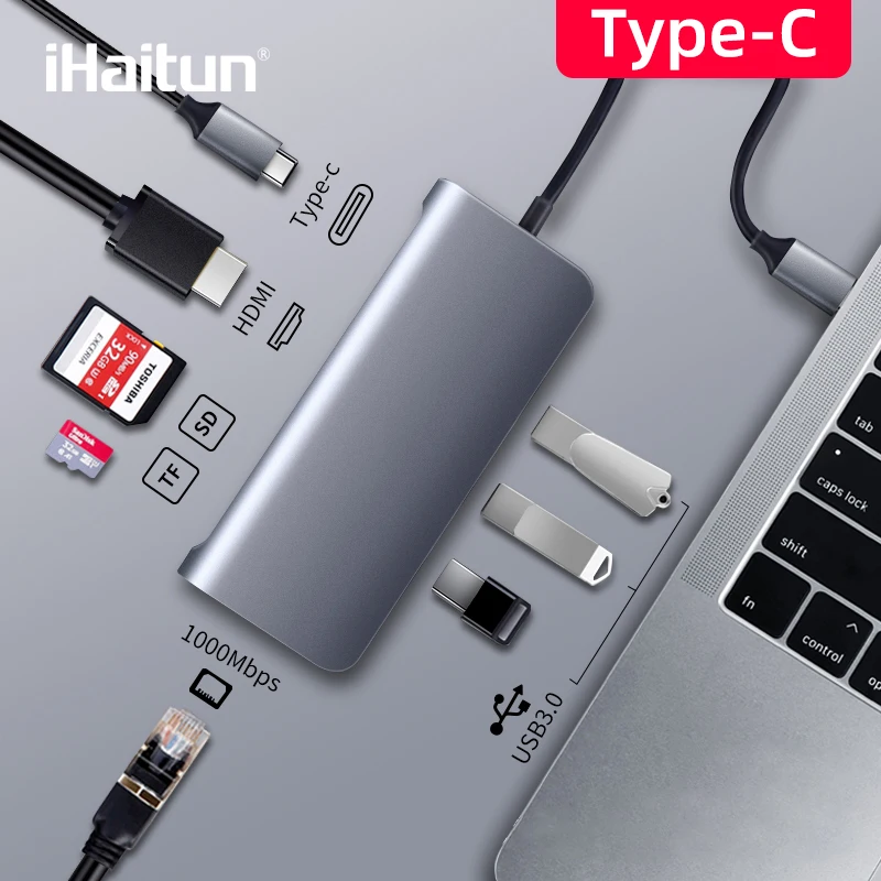 

iHaitun USB HUB C To Multi USB 3.0 4K HDMI Adapter Dock For Macbook Pro Type C PD VGA SD TF DC3.5 For Huawei Xiaomi Port 3.1