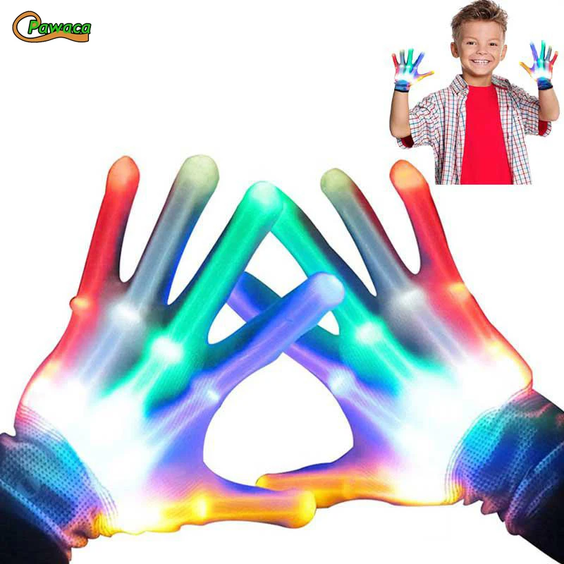 

1 Pairs Magic LED Light Skeleton Glove Colorful Rainbow Flash Fingertip LED Gloves Unisex Light Up Glow Stick Gloves Party Props