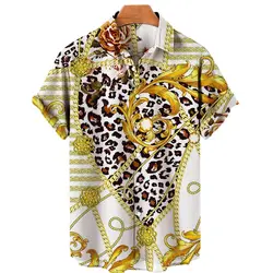 Camisa masculina nova impressão 3d padrão de corrente manga curta camisa havaiana solta harajuku camisa hip hop unisex moda casual topo 5xl