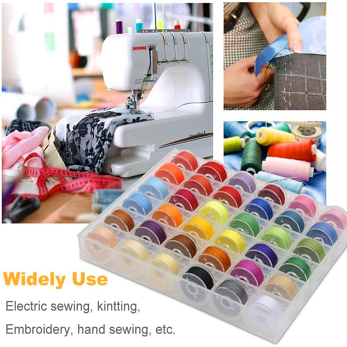 

AA Bobbin Box with 36 Bobbins Sewing Threads, Assorted Color Stitching Handmade Machine Sewing Sets