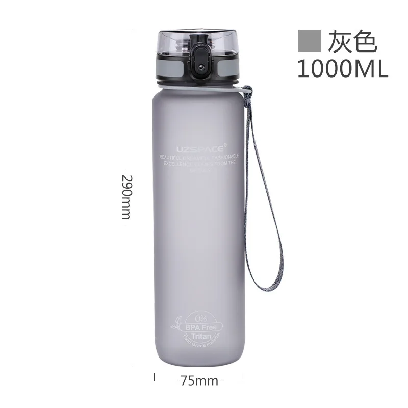 Gray 1000ml Портативный 1000 мл пластиковая чашка для воды для путешествий портативный герметичные боьшая чашка походная бутылка для воды для занятий йогой кемпинг для питья - Цвет: Gray 1000ml