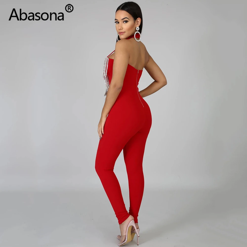 Abasona осенний женский комбинезон без бретелек с блестками и кисточками, Облегающий комбинезон с открытой спиной, сексуальные женские комбинезоны вечерние для ночного клуба