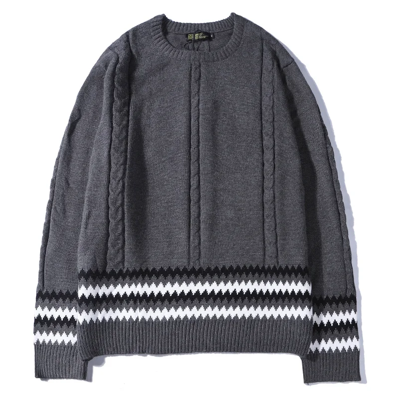 Серый Streetwear Sweater Men Winter Autumn Vintage Pullovers Knitting Warm Stripe Casual Jumper Men Wool Brand Sweater Pull Homme - Цвет: Серый