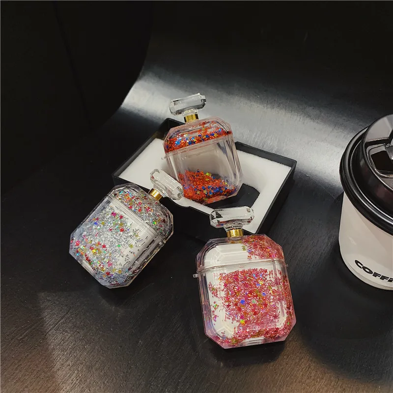 Для AirPod 2 Чехол шикарный прозрачный роскошный зыбучий песок флакон духов Мягкий