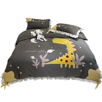 

Cartoon Kids Bedding Twin King Size Grey Cute Dinosaur Cotton Duvet Cover Children's Double Bed Bedding Sets Bedsheet Baby Home