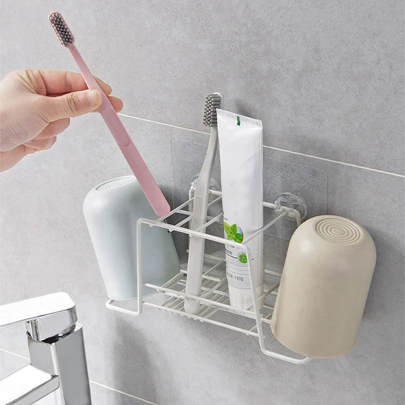 

Hot Sale Wall-Mounted Toothbrush Holder Bathroom Teeth Brush Tooth Cup Mouth Cup Set Toothpaste Toothbrush Rack