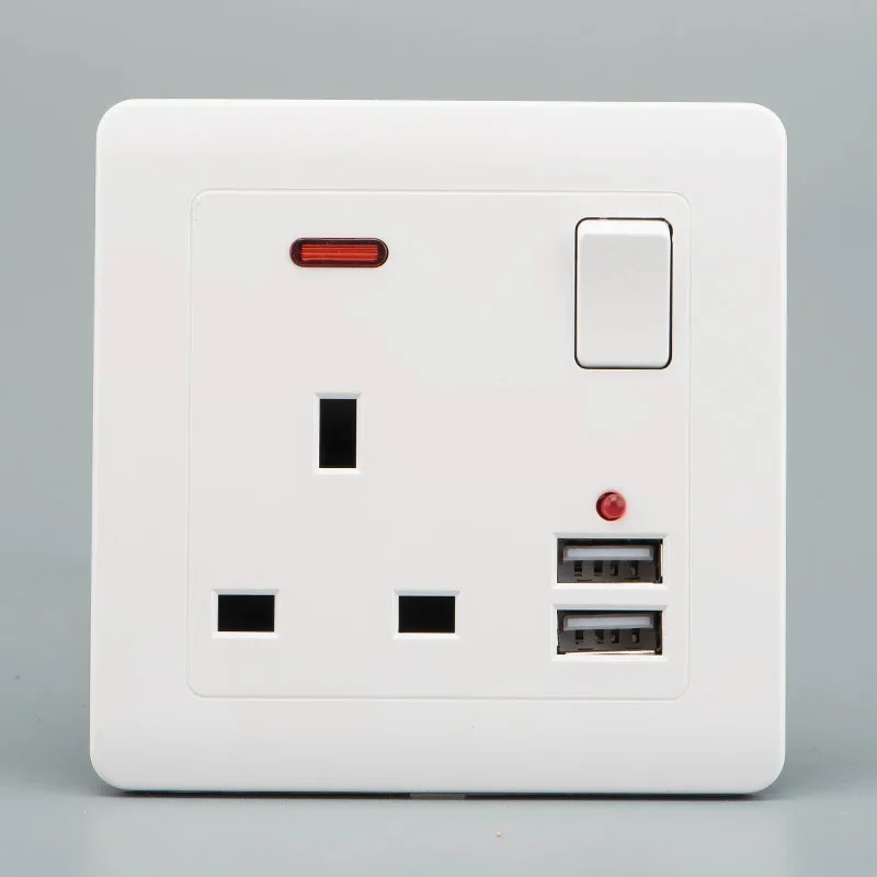 13A UK Plug Socket, Switch Control Socket, 5V 2.1A Double USB Socket